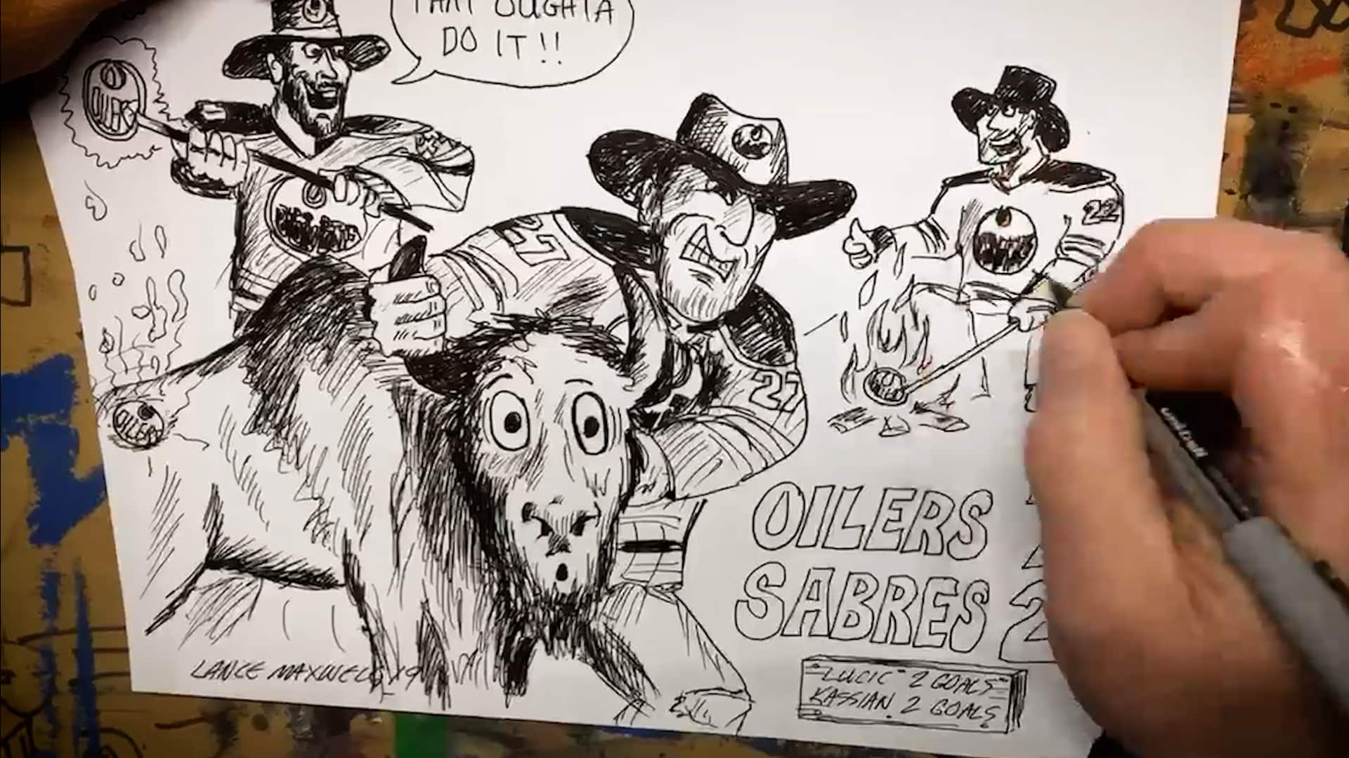 Artist in small town Manitoba draws Edmonton Oilers cartoons for every game. Every. Single. Game.