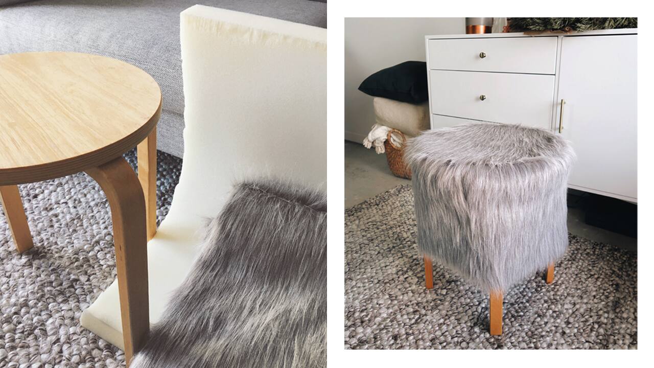 Faux fur wood online stool