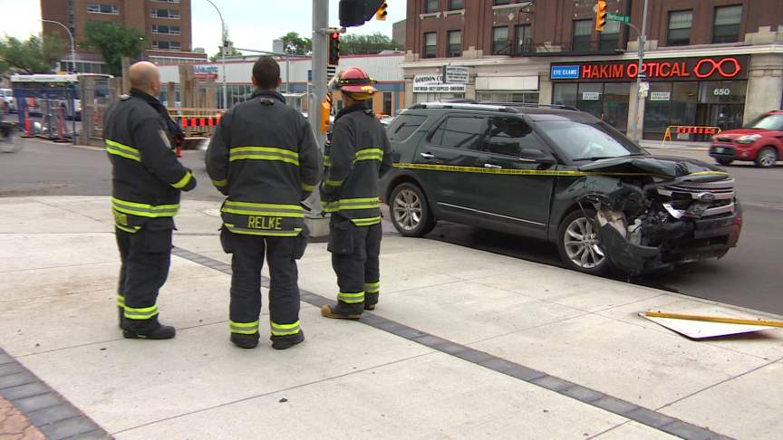 Crash Sends Car Onto Sidewalk On Portage And Sherbrook Cbc News