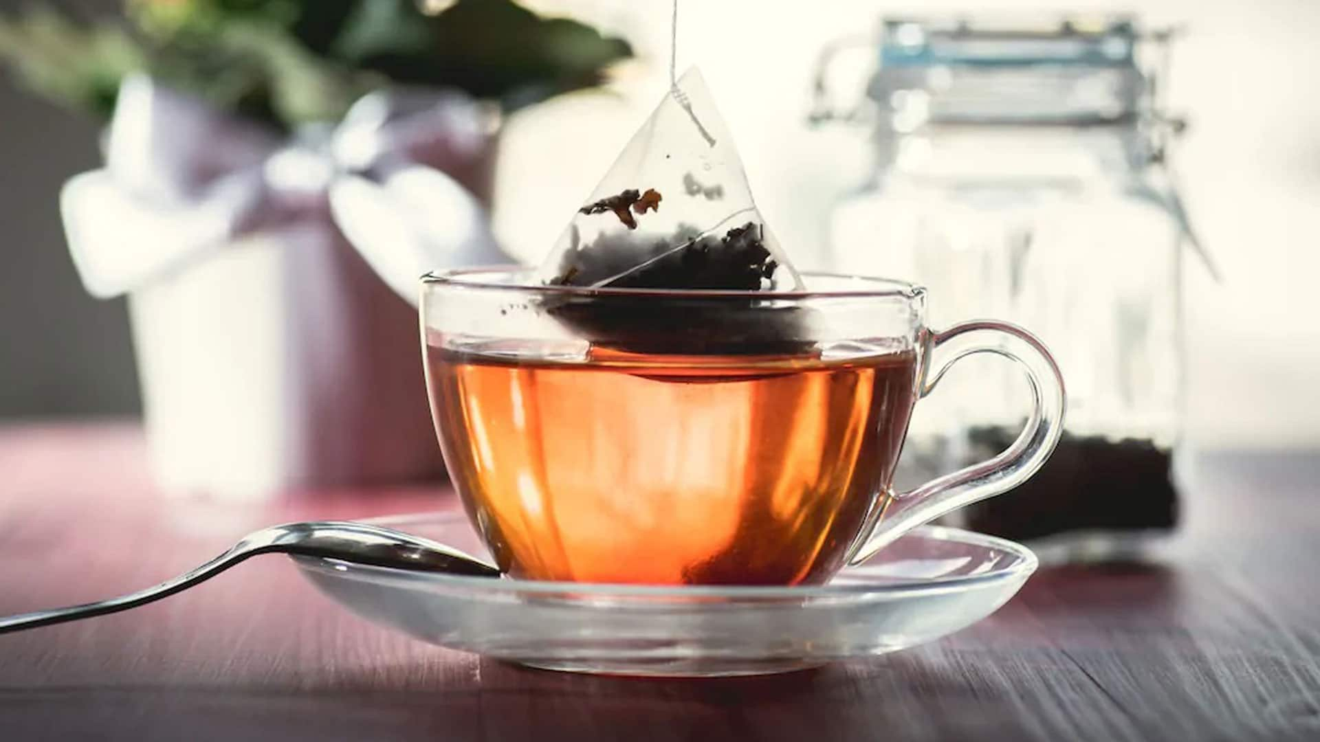 Silky Mesh Tea Bag in a Cup Extreme Close Up Stock Photo - Image