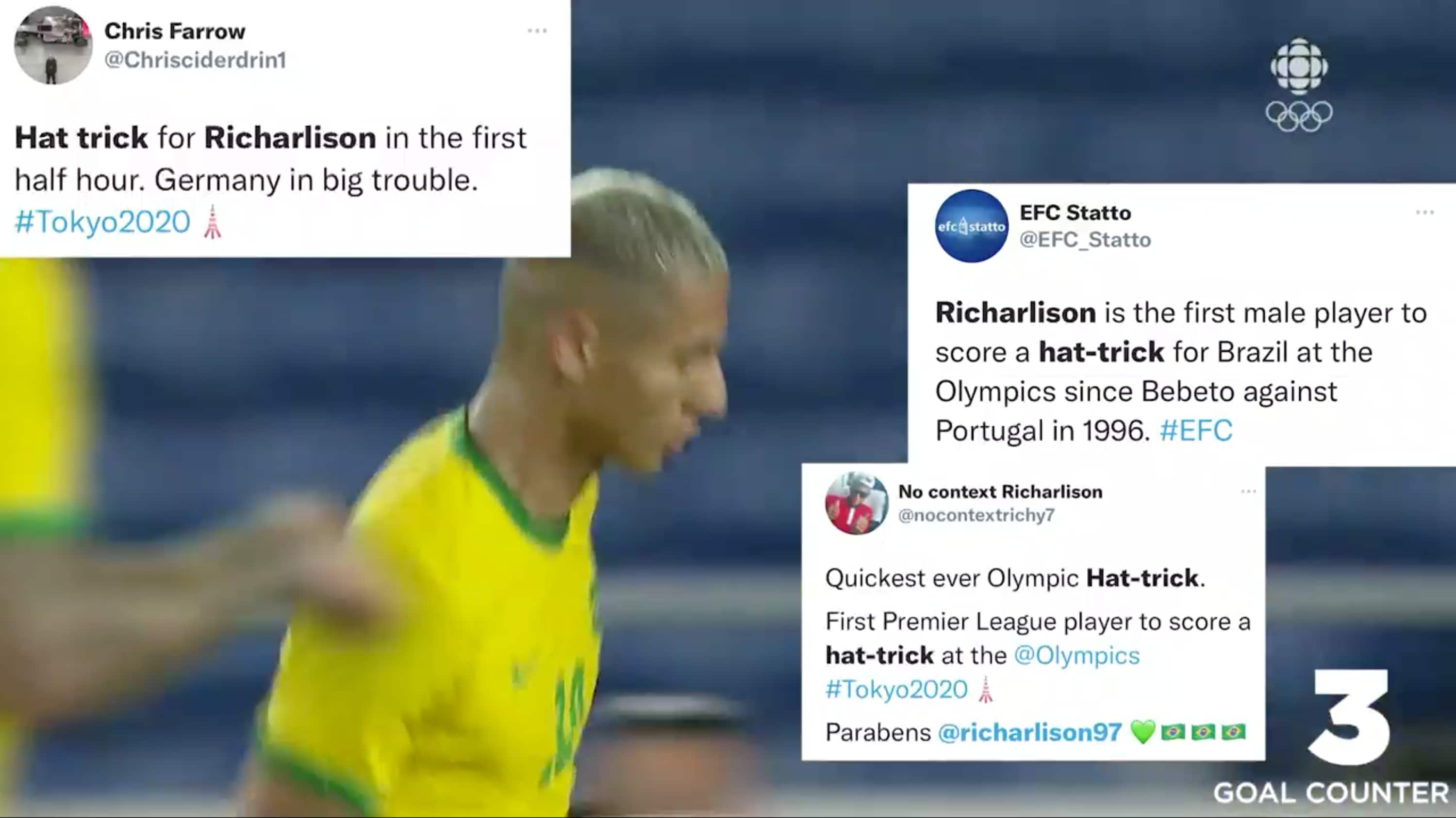 Olympic Moments - Fans React: Brazil's Richarlison Scores A Hat-trick ...